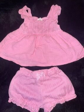 Pink Girls' Ruffled  Top & Shorts Set